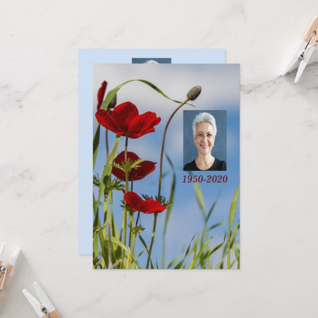 Invitation Service commémoratif personnalisé Fleur Jardin d'a (Devant/Arrière en situation)