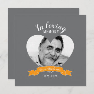 Invitation Service commémoratif photo coeur ruban orange invi