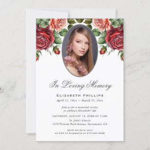 Invitation Service de Mémorial Photo Floral Roses Roses Rose 
