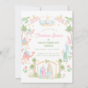 Invitation Service de Noël de la Nativité Pastel   Église
