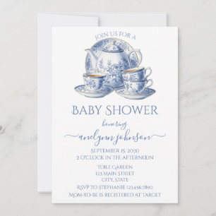 Invitation Service de thé en toile bleue Baby shower garçon