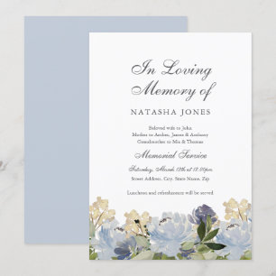 Invitation Service funèbre floral bleu élégant 