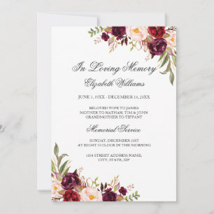 Invitation Service funèbre floral Bourgogne rouge
