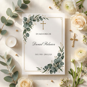 Invitation Service funèbre mémorial espagnol avec eucalyptus