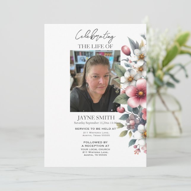 Invitation Service funéraire botanique moderne e-vite (Debout devant)