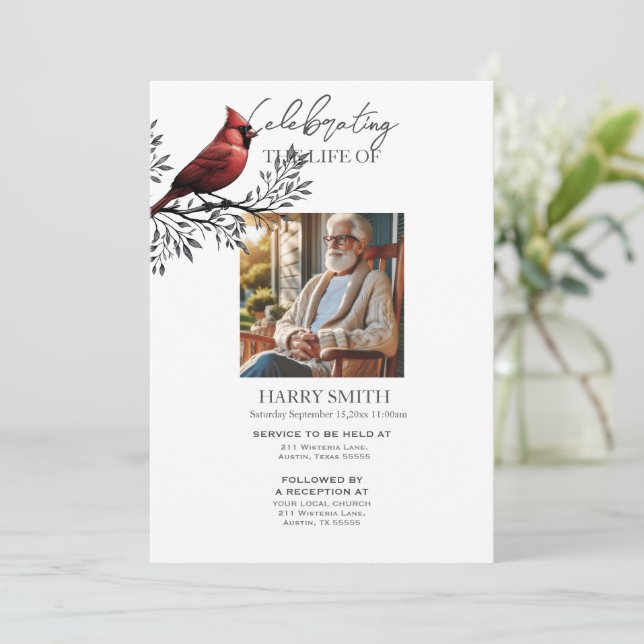 Invitation Service funéraire botanique moderne e-vite (Debout devant)