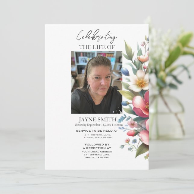 Invitation Service funéraire botanique moderne e-vite (Debout devant)