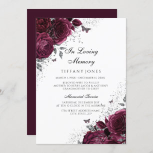 Invitation Service funéraire commémoratif en argent des Roses
