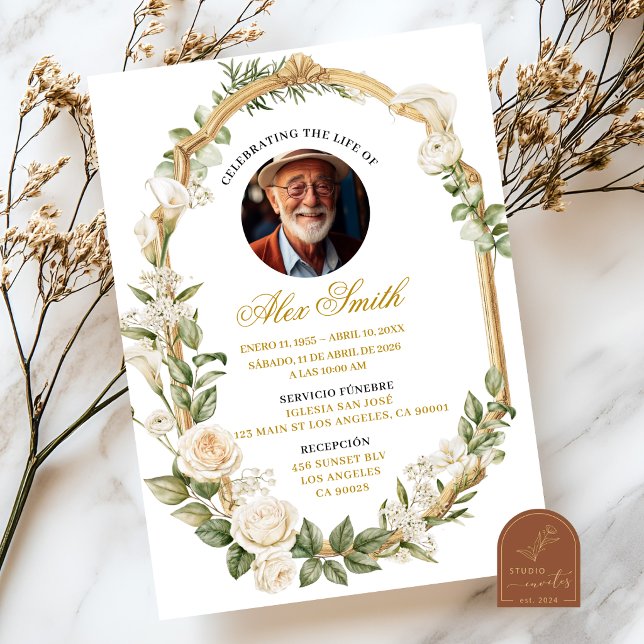 Invitation Service funéraire commémoratif Rose et Lys Blanc (Créateur téléchargé)