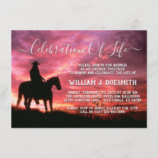 Invitation Service funéraire commémoratif Sunset Cowboy Horse
