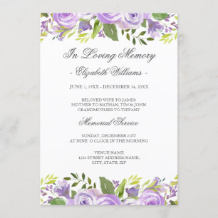 Invitation Service funéraire floral aquarelle violet élégant