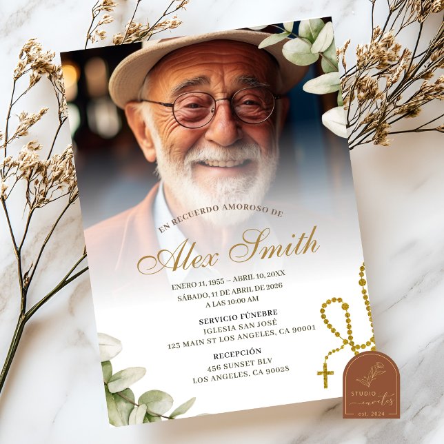 Invitation Service funéraire mémorial de photo de verdure min (Créateur téléchargé)