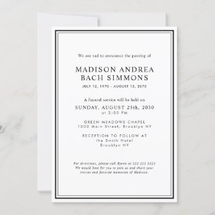 Invitation Service funéraire moderne élégant Célébration de l