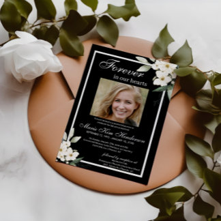 Invitation Service funéraire noir blanc Boho vert