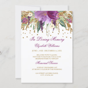 Invitation Service funéraire Paillettes de Fleurs Améthyste B