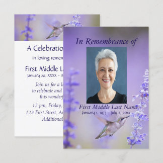Invitation Service Memorial Lavande de colibri personnalisé