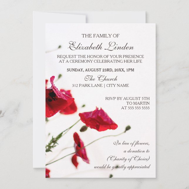 Invitation Service Memorial| Papes rouges (Devant)