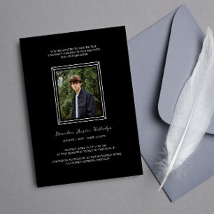 Invitation Service Mémorial photo à cadre noir simple