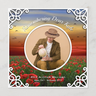 Invitation Service Memorial Red Poppies Field Sunset Photo