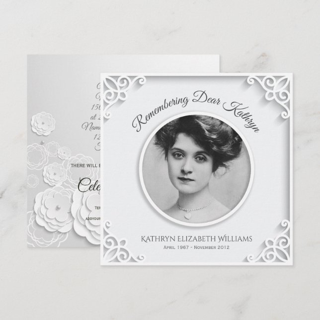 Invitation Service Mémorial Simple Blanc Élégant Votre Photo (Devant / Derrière)