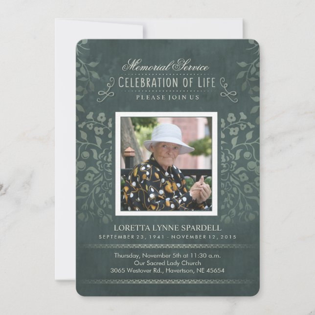Invitation Service Memorial Turquoise Floral Photo Custom Inv (Devant)