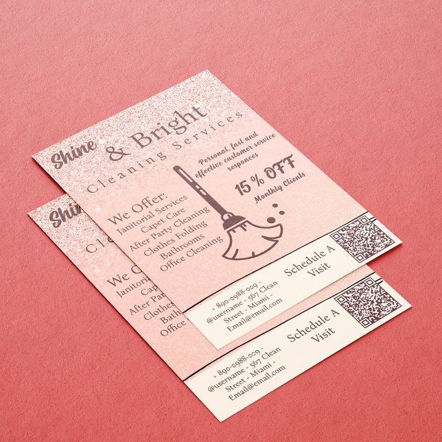 Invitation Services de nettoyage Blush Rose Gold Scan To Conn (Cleaning Services Blush Rose Gold Scan To Connect Invitation)