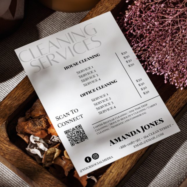 Invitation Services De Nettoyage Maid Prix Noir Et Blanc (Cleaning Services Maid Price Black And White Invitation)