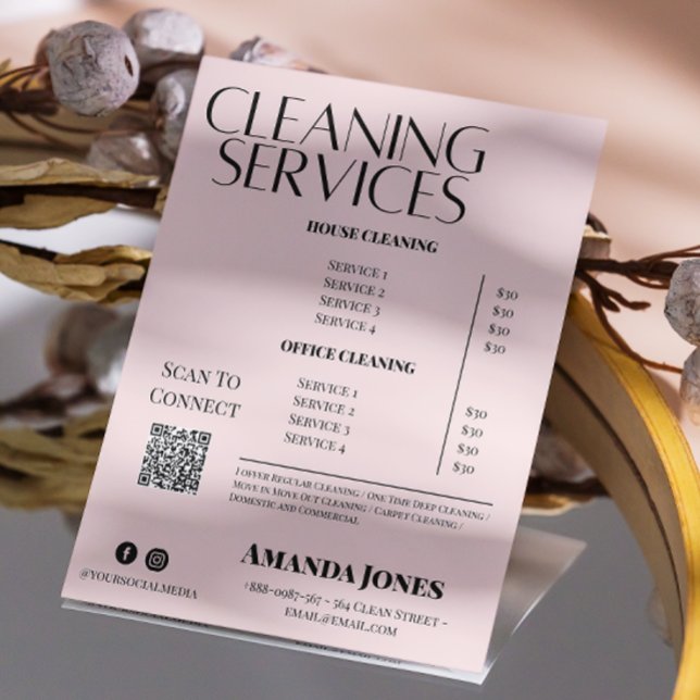 Invitation Services de nettoyage Prix de la femme de ménage P (Cleaning Services Maid Price Pastel Pink Invitation)