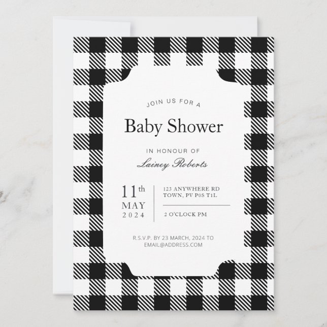Invitation Serviette de douche carreautée noire et blanche cl (Devant)