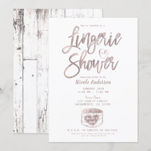 Invitation Serviette de lingerie rose gold rose en bois rusti