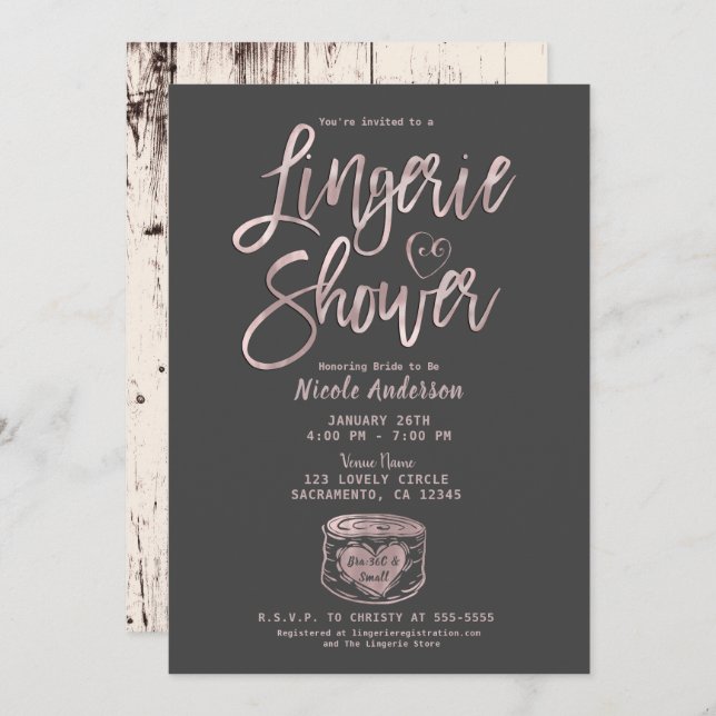 Invitation Serviette de lingerie rose gold rose gris glamour  (Devant / Derrière)