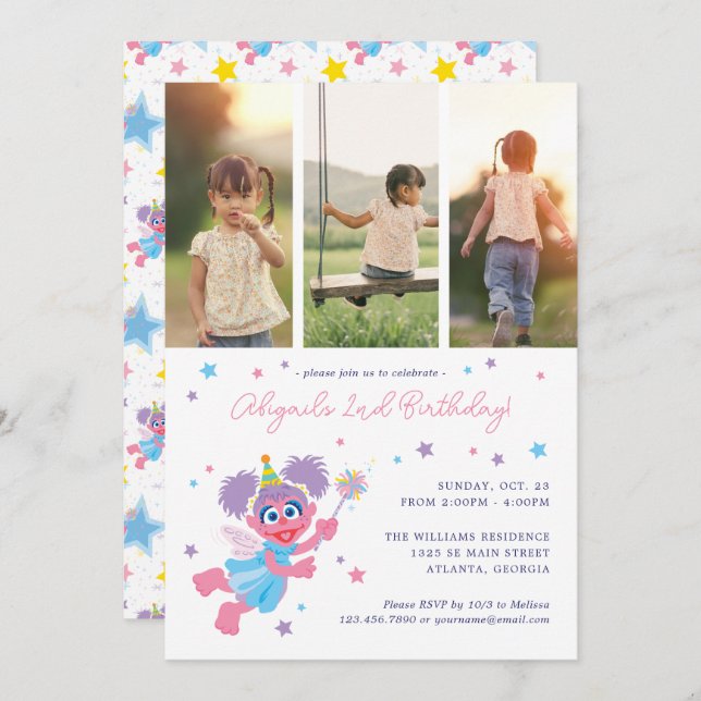 Invitation Sesame Street Abby Cadabby Photo Collage Anniversa (Devant / Derrière)