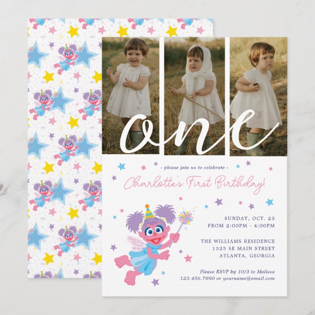 Invitation Sesame Street Abby Cadabby Photo Collage Anniversa (Devant / Derrière)