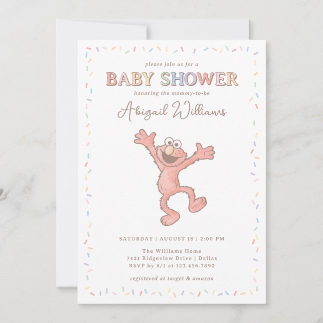 Invitation Sesame Street Baby shower Elmo Confetti (Devant)