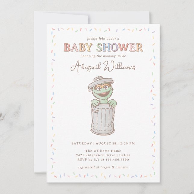 Invitation Sesame Street Baby shower Oscar Confetti (Devant)