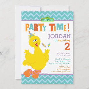 Invitation Sesame Street Big Bird Chevron Anniversaire