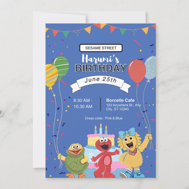 Invitation Sesame Street Characters Chalkboard Baby shower (Devant)