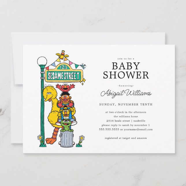 Invitation Sesame Street Characters & Street Sign Baby shower (Devant)