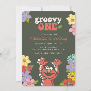 Invitation Sesame Street Elmo Anniversaire floral Super