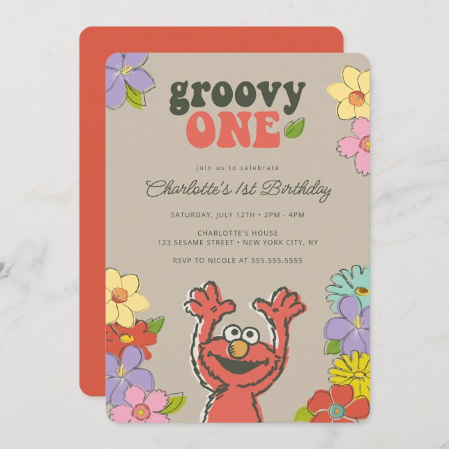 Invitation Sesame Street Elmo | Anniversaire floral Super (Devant / Derrière)