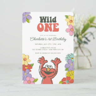 Invitation Sesame Street Elmo Anniversaire floral Wild One