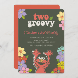Invitation Sesame Street Elmo Deux Anniversaire Floral Supe