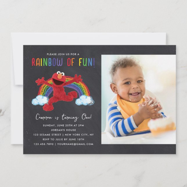 Invitation Sesame Street - Elmo Rainbow of Fun Birthday Photo (Devant)