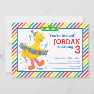 Invitation Sesame Street Gros Oiseau rayé Anniversaire