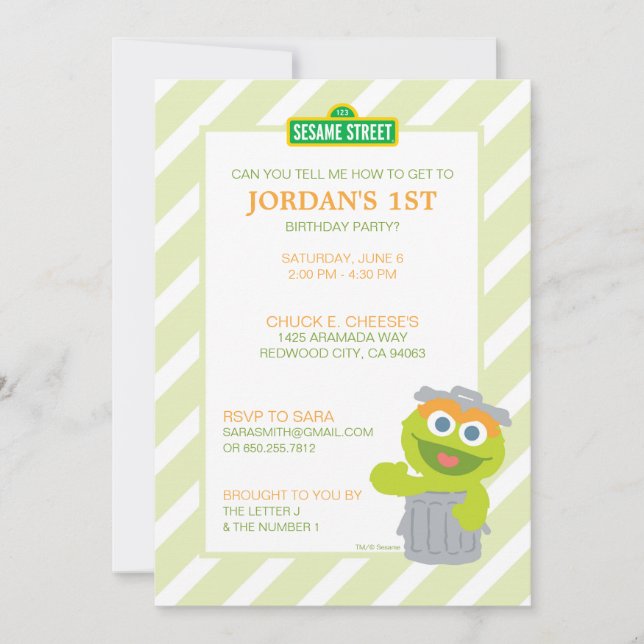 Invitation Sesame Street Oscar the Grouch Baby Anniversaire (Devant)