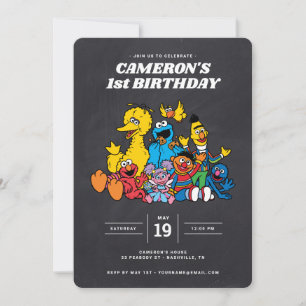 Invitation Sesame Street Pals 1er Anniversaire Chalkboard