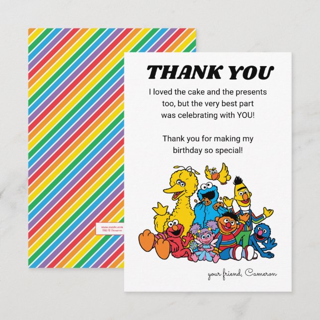 Invitation Sesame Street Pals 1er anniversaire - Merci (Devant / Derrière)