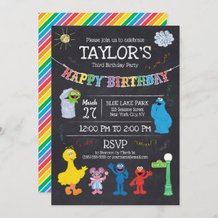 Invitation Sesame Street Pals Chalkboard Arc-en-ciel 3e anniv
