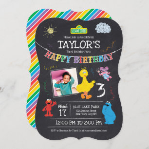Invitation Sesame Street Pals Chalkboard Photo 3Anniversaire