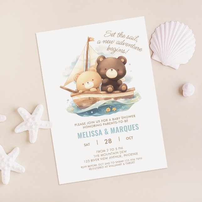 Invitation Set A Sail Bear New Adventure Baby shower Invitati (Créateur téléchargé)
